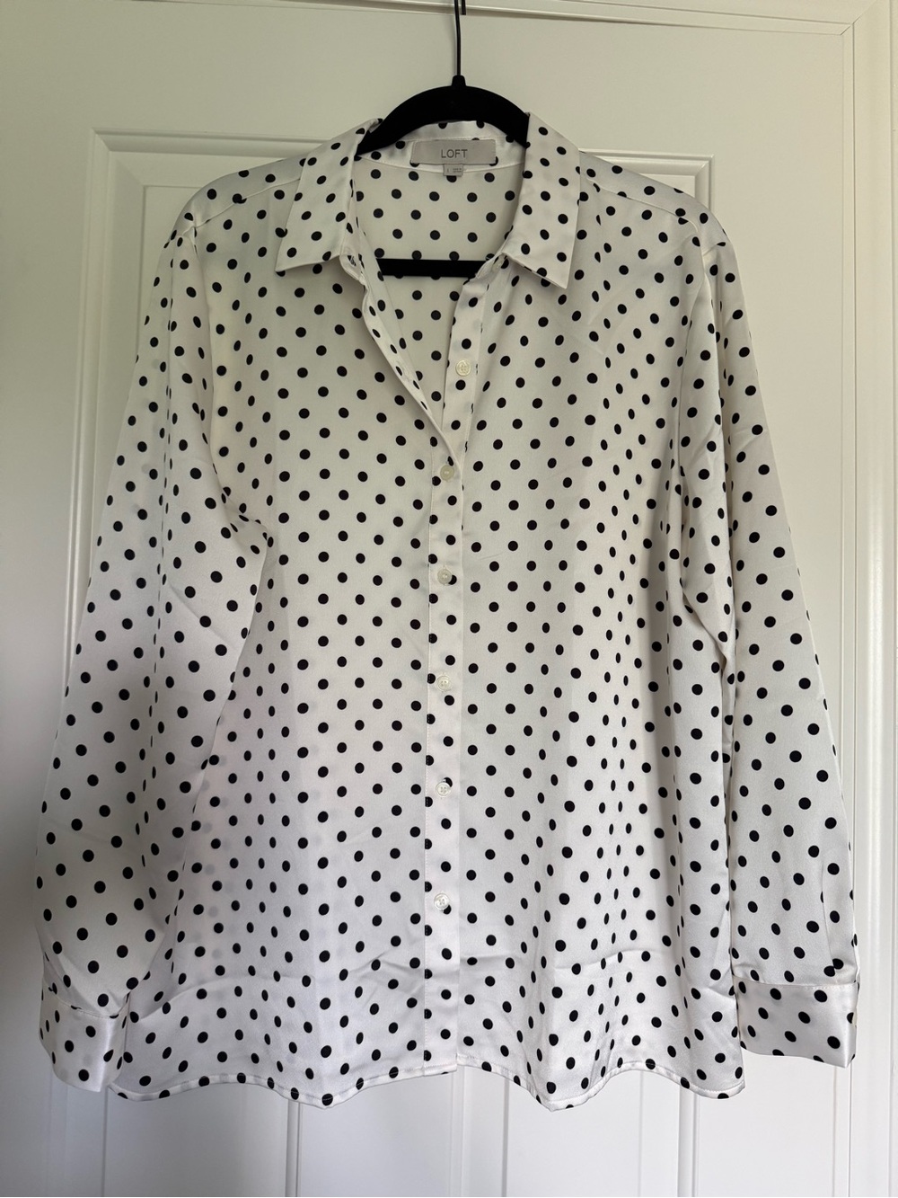 LOFT White and Black Polka Dot women’s long sleeve top L